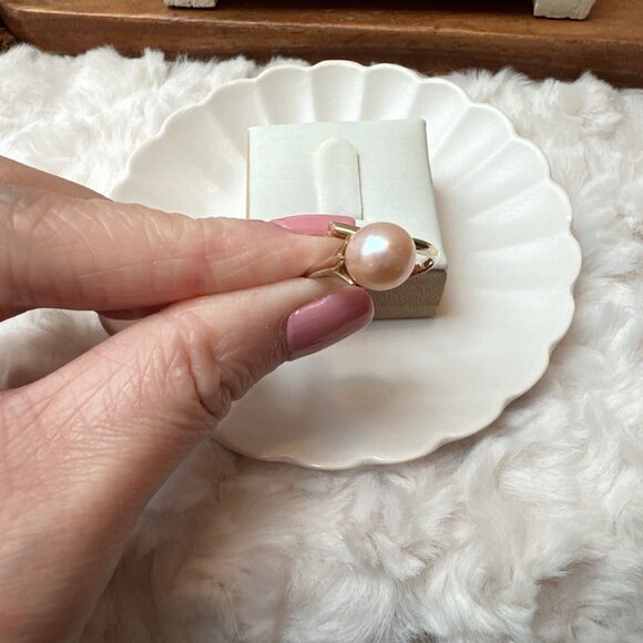 New 10k Yellow Gold with Genuine Pink Freshwater Pearl Ring - Picture 7 of 8